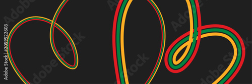 Black History Month banner with abstract squiggle lines in Pan African flag colors. Juneteenth celebration background with dynamic ribbon wave pattern vector