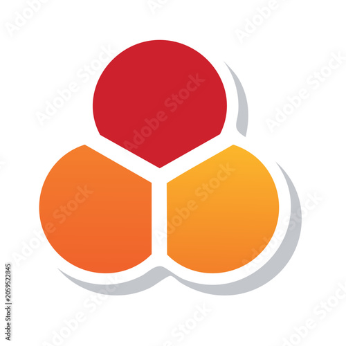 Abstract geometric logo with red, orange, and yellow shapes