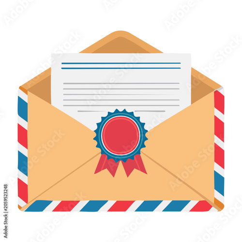 Flat design sealed envelope with letter and wax seal