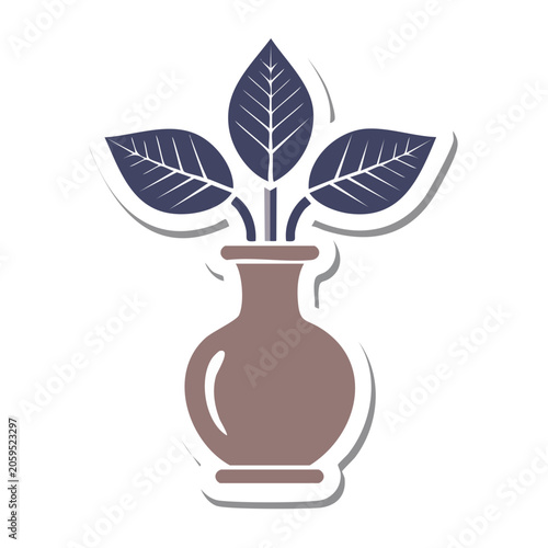 Flat design potted plant icon with leaves