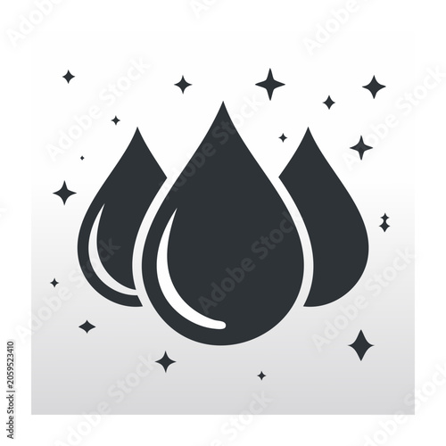 Minimalist water droplet icon with sparkles