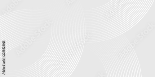 Abstract white glowing geometric lines on gray background. Modern shiny blue circle lines pattern. Futuristic technology concept