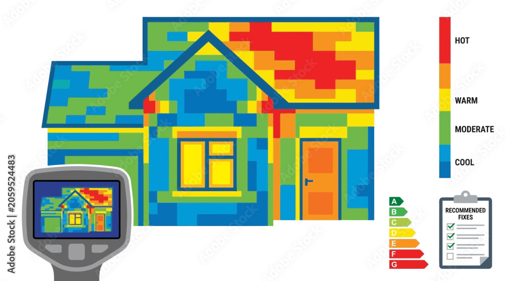 Obraz premium Energy Efficiency, Thermal Imaging, House Heat Loss, Infrared Thermography