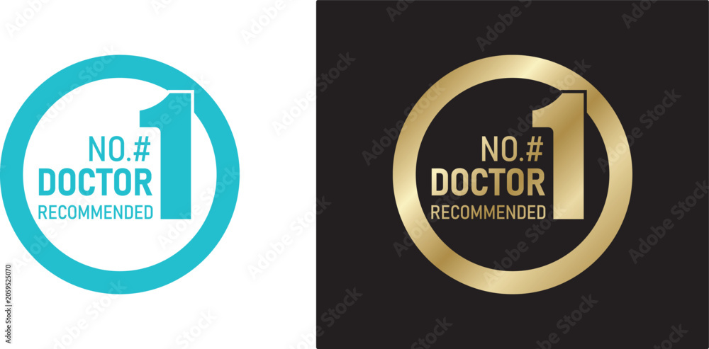 Naklejka premium The number one doctor recommendation badge icon is blue and gold, the best product quality.