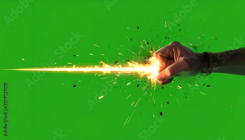 Hand punching with sparks and a beam of light