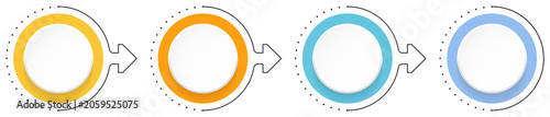 Four step process infographic with circular elements connected by arrows