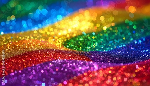 Colorful glitter arranged in rainbow wave patterns