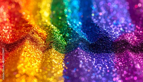 Glittery, rippled rainbow spectrum, macro close-up