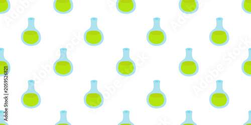 Vector flat illustration. Seamless pattern with chemistry bottles.