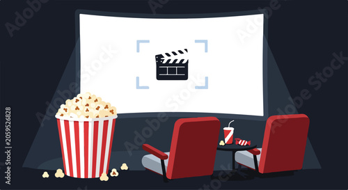 Fotografía A movie theater setup with popcorn and seats