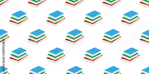 Seamless pattern. Stack of books on white background. Vector flat illustration.