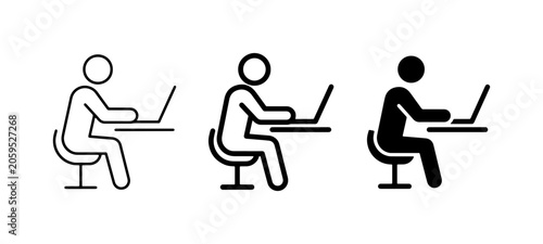 Slika na platnu Person Working on Laptop Icons, Simple Stick Figure Computer User Set, Office De
