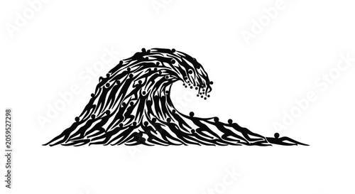 A powerful wave formed from a multitude of tiny figures, symbolizing collective strength and movement.