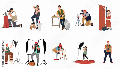 Diverse set of photographers shooting commercial product photography for jewelry, using cameras, lighting, and professional studio gear.
