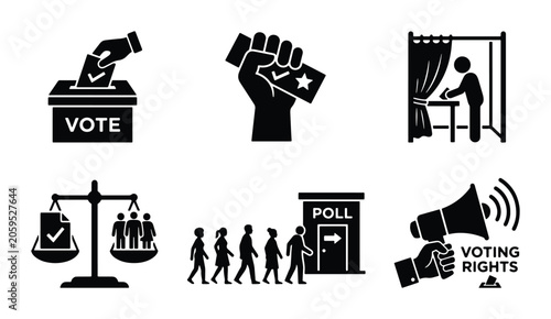 Slika na platnu Voting Icons Set: Election, Democracy, Ballot, Vote, Civic Duty, Political Choic