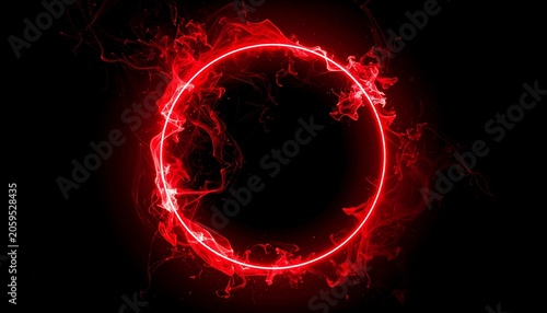 Glowing red circle with flowing smoke on black