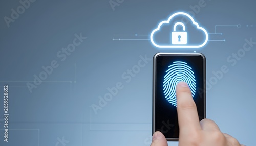 Close-Up of Human Finger Scanning Fingerprint on Touchscreen Device