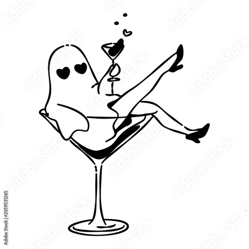 spooky ghost woman in martini glass