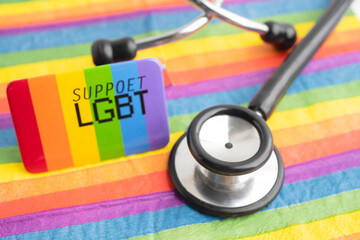 LGBT symbol, Stethoscope on rainbow flag, rights and gender equality, LGBT Pride Month in June.