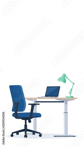 Modern Desk Setup with Laptop and Task Lamp in Vector Illustration