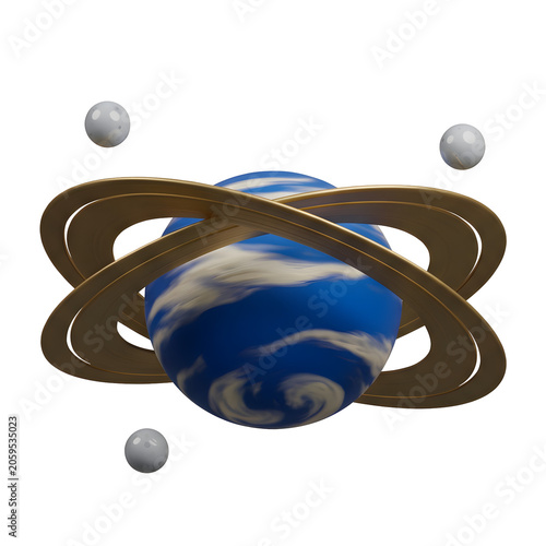 Abstract Planet with Rings and Moons