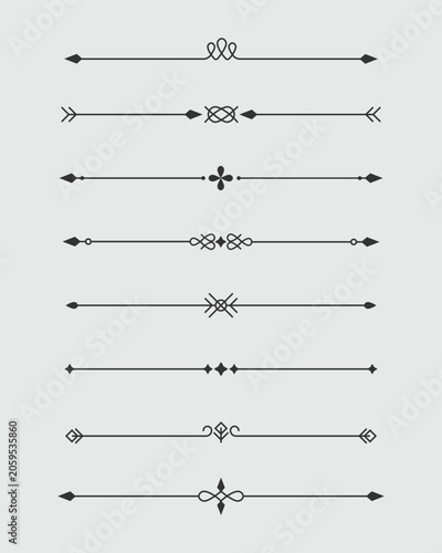 Set of Ornamental Horizontal Line Dividers with Geometric Flourishes