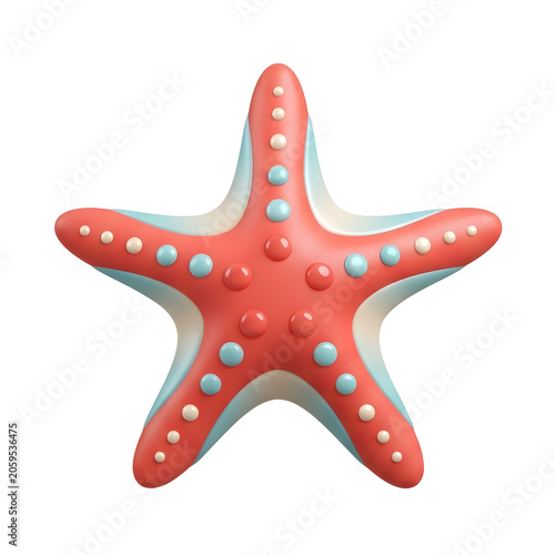 Stylized 3D render of a red and blue starfish