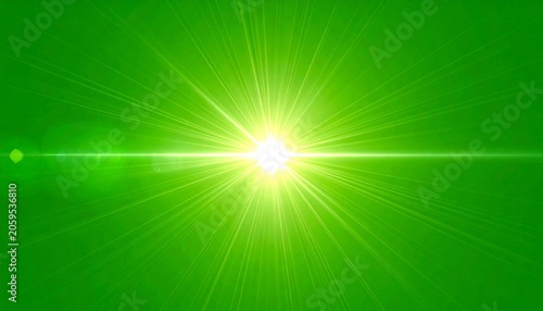 Bright, radiant light bursts from center, green backdrop