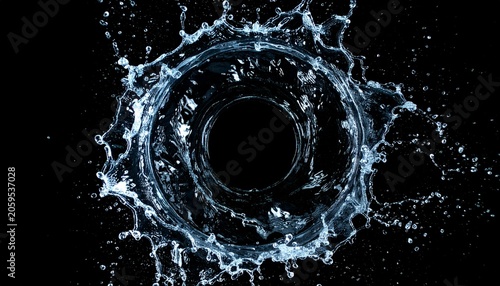 Circular water splash against a stark black backdrop