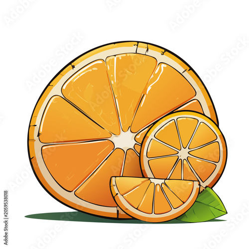 Cartoon illustration of orange slices with leaf