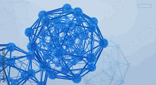 Blue digital network structure with interconnected nodes on a light background