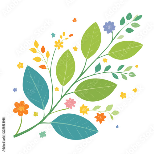 Colorful flat design floral branch illustration
