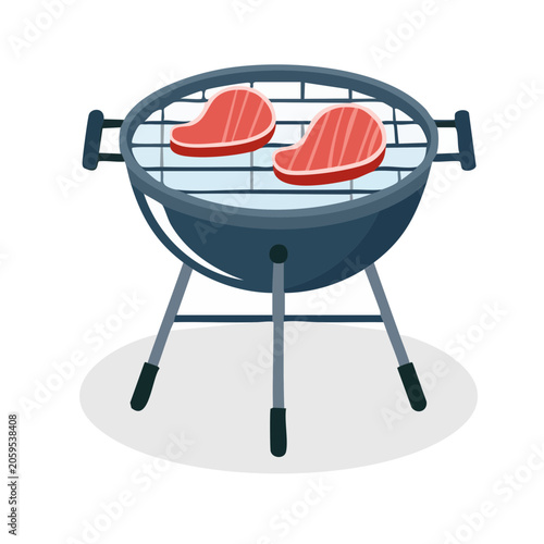 Flat design illustration of barbecue grill with steaks