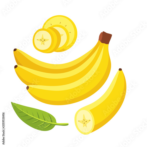Flat design illustration of bananas and banana slices