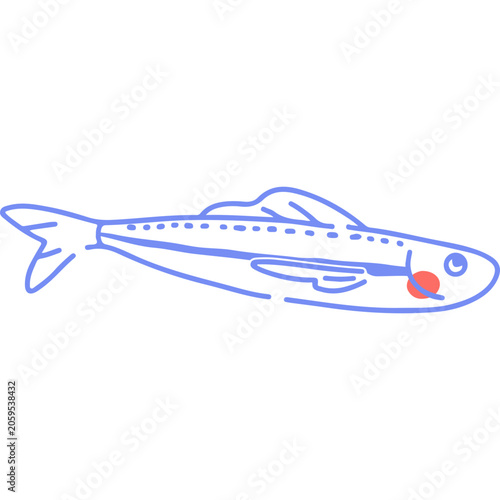 Simple Blue Fish Doodle Illustration