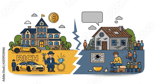 Cuadro en lienzo Conceptual Illustration of Wealth Gap and Social Inequality