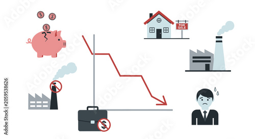 Obraz na plátně Economic Recession and Financial Crisis Concept Illustration