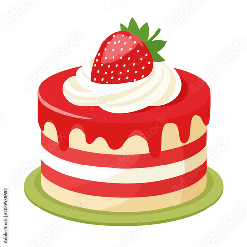 Strawberry Cake with Whipped Cream Illustration