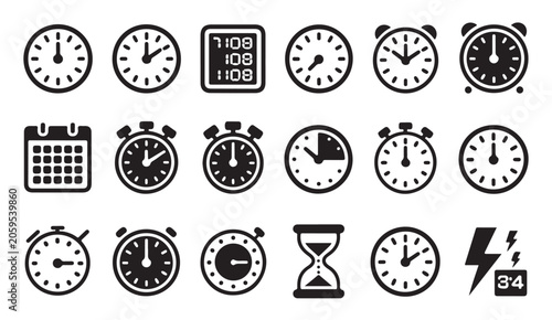 Valokuva Collection of clock and timer icons for timekeeping and scheduling on transparent background