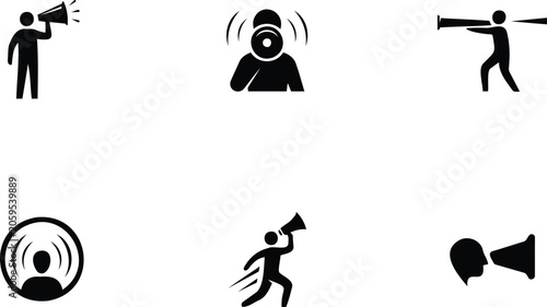 Fotografie Black and white icons of people communicating with megaphones and speakers