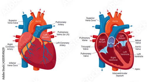 Photos Human heart anatomy diagram showing internal and external structures