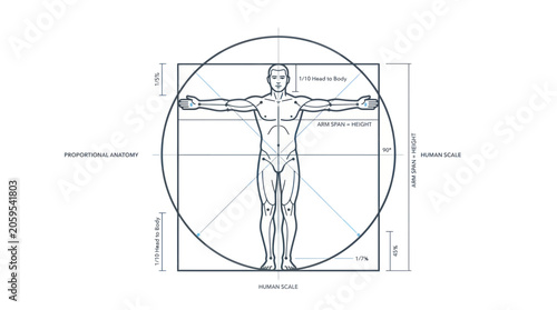 Obraz na płótnie Human body proportions diagram with anatomical measurements