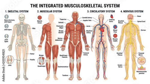 Fotografi Human anatomy chart showing skeletal muscular circulatory and nervous systems