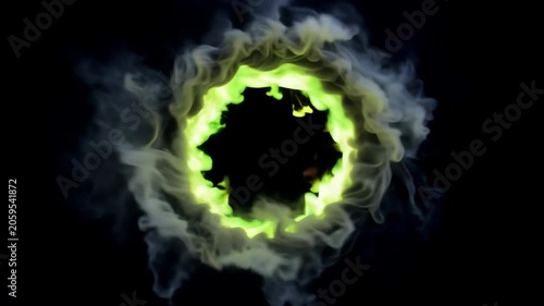 Dramatic Neon Green Ring of Fire with Heavy Smoke and Twisting Turbulence