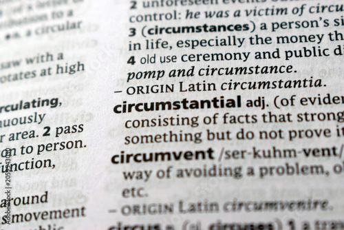 Принти на полотні English Dictionary Page Close Up With The Word Transcription Of -circumstantial