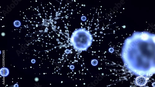 Macro View of Glowing Dopamine Molecules Drifting between Synapses in Motion