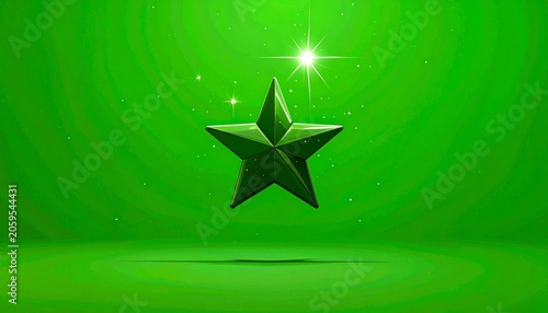 Glossy green star floating against bright green backdrop