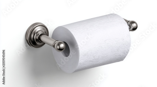 A toilet paper holder mounted style isolated on white background, metallic finish, realistic shadows. 