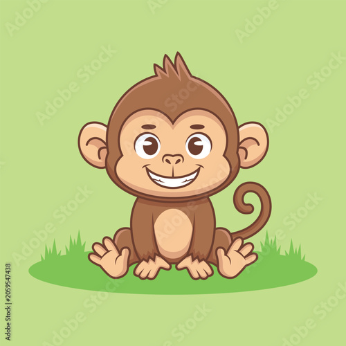 cartoon illustration of a cute monkey sitting
