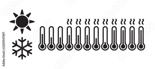 Temperature measurement set, hot and cold weather indicator, isolated vector illustration.